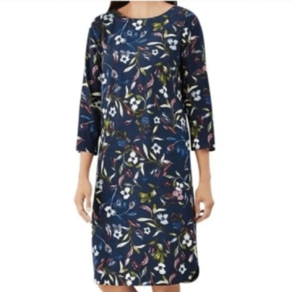 J. Jill Floral Navy 3/4 Sleeve Dress M